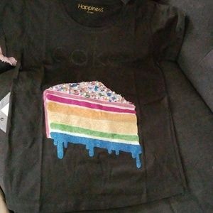 🍰Happiness CAKE NY hand painted studded T (MED)